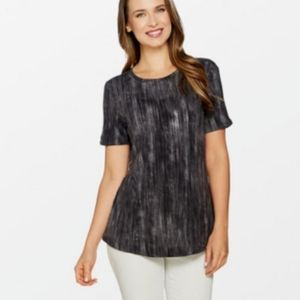 Lisa Rinna Collection Printed Top Open Back Detail Womens Size L Gray Space Dye